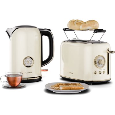 KLARSTEIN  victoria ensemble grille-pain, bouilloire &eacute;lectrique 1,7l 2200w cr&egrave;me