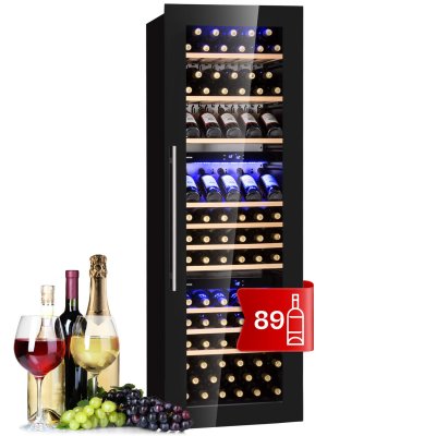 KLARSTEIN  vinsider built-in trio cave &agrave; vin encastrable 89 bouteilles 5-18&deg;c 10 clayettes bois noir 