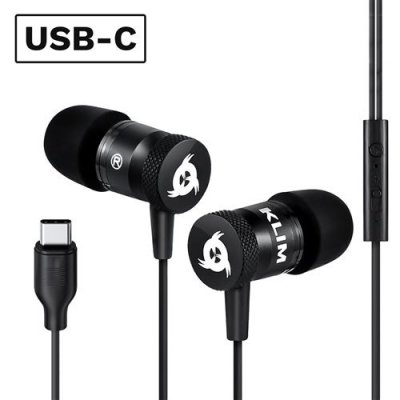 KLIM TECHNOLOGIES Klim fusion c - ecouteurs haute qualit&eacute; usb c - avec mousse &agrave; m&eacute;moire de forme et microphone - noir