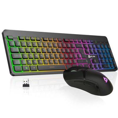 KLIM TECHNOLOGIES KLIM Tandem - Pack Clavier Souris & Clavier Gamer sans fil AZERTY + Fin, durable, ergonomique