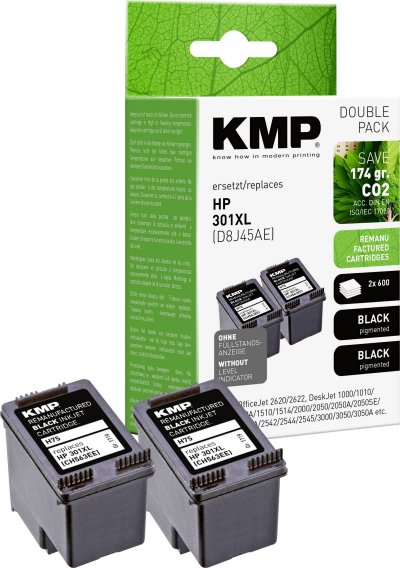 KMP  encre remplace hp 301, 301xl compatible lot de 2 noir 1719,4021