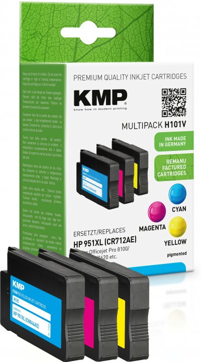 KMP  Lot de 3 cartouches d'encre pour HP 951XL Couleur