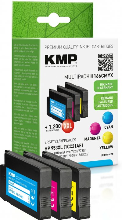 KMP  remplace HP 953XL, 1CC21AE compatible pack bundle cyan,