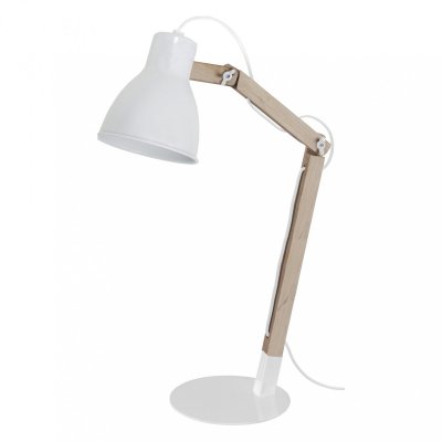 TOSEL KNUD - Lampe de bureau articul&eacute; bois naturel et blanc