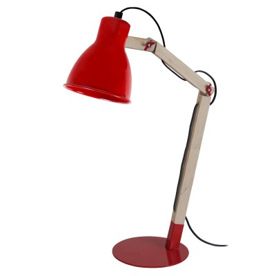 TOSEL KNUD - Lampe de bureau articul&eacute; bois naturel et rouge