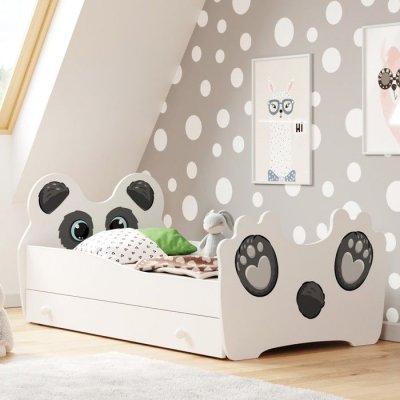 KOBI  Lit Simple Enfant Panda 140 + tiroir de Rangement avec Matelas
