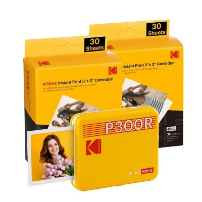 KODAK  mini 3 retro P300RY60 portable instant photo printer bundle 3X3 yellow