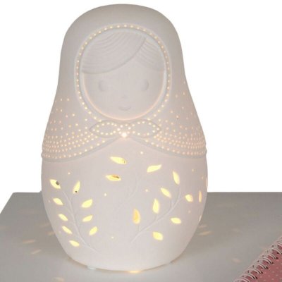 AMADEUS Korb Lampe poup&eacute;e russe en porcelaine 16x16x23cm PETITE JADE