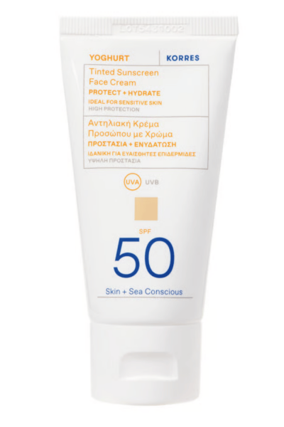 Korres Yoghurt Cr&egrave;me Solaire Teint&eacute;e Visage SPF50 50 ml - Tube 50 ml
