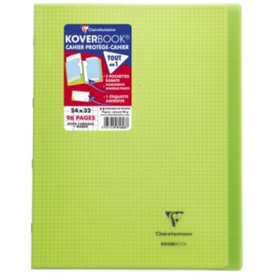  Koverbook Cahier piqure 96 pages avec rabats - 240 x 320 mm - 5 x 5 papier PEFC 90 g - Vert