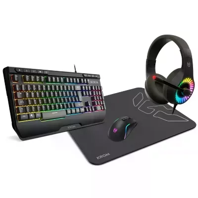 KROM  Kenya Combo Gaming 4 en 1 Casque RVB + Clavier + Souris + Tapis de Souris