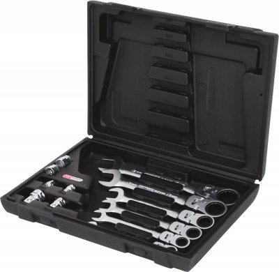 KS TOOLS  503.4867 Jeu de cl&eacute;s mixtes inclinable et verrouillable 10 piecs. 8 A 19 + 6 adaptateur