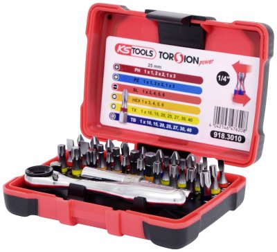 KS TOOLS  Jeu de cl&eacute; &agrave; cliquet et d'embout 32 pcs TORSIONpower 918.3010
