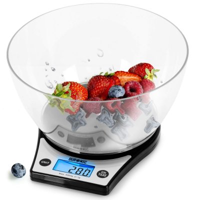 DURONIC Ks6000 balance de cuisine avec large affichage num&eacute;rique r&eacute;tro&eacute;clair&eacute; et bol de 24,5 cm - 5 kg