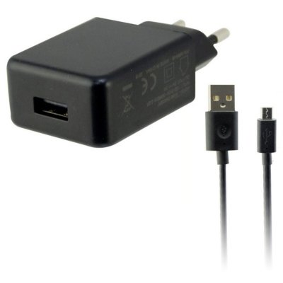 KSIX  CARGADOR DE Red USB 2A + Cable Micro USB - USB 1 Metro Negro