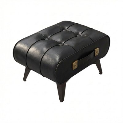 FRANKYSTAR Kumo - Tabouret Pouf Ottoman Moderne 35,5x25x30 Cm Repose-pieds En Simili-cuir Noir