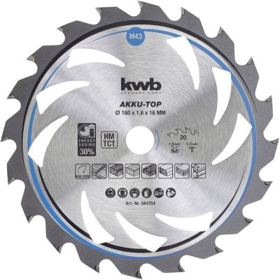 KWB  - 584354 Lame de scie circulaire au carbure 160 x 16 x 1 mm Nombre de dents: 20 1 pc(s) Y760312