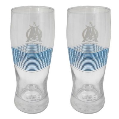 OLYMPIQUE DE MARSEILLE La Plume dor&eacute;e Set 2 verres &agrave; bi&egrave;re OM - Contenance 30 cl
