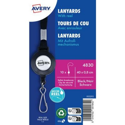 AVERY Lacet textile avec enrouleur - bo&icirc;te de 10 - Noir - 