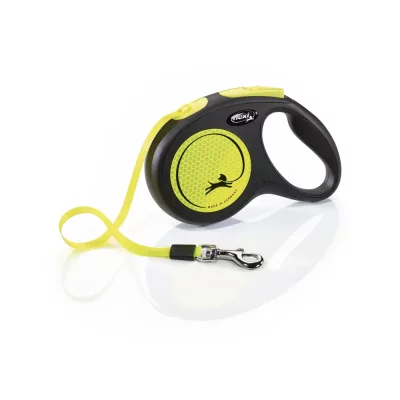 FLEXI Laisse pour chien n&eacute;on sangle 5 m&egrave;tres taille m laisse  Jaune