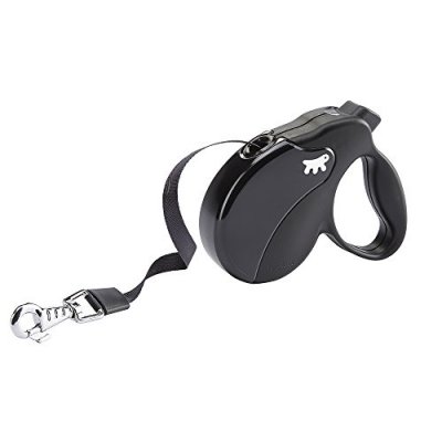 FERPLAST Laisse r&eacute;tractable pour chiens AMIGO TAPE SMALL, sangle r&eacute;tractable, 5 m&egrave;tres, max 15 kg, Noir