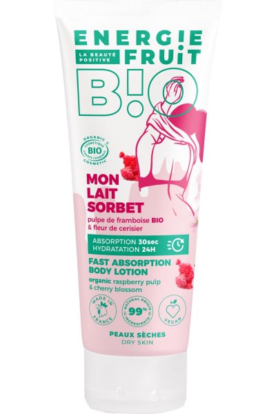 ENERGIE FRUIT Lait corps sorbet framboise certifie bio par ecocert 200ml