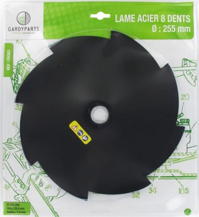 GREEN STAR Lame acier 8 dents pour d&eacute;broussailleuse, dimensions coupe: 255mm