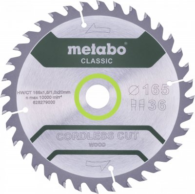 METABO Lame Classic ""Cordless Cut Wood"" HW/CT 165x20, 18 WZ 20&deg; pour scie circulaire