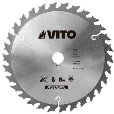 VITO Lame de coupe pour d&eacute;broussailleuse 30 dents &Oslash;255mm au Carbure Alesage 25.4  grey