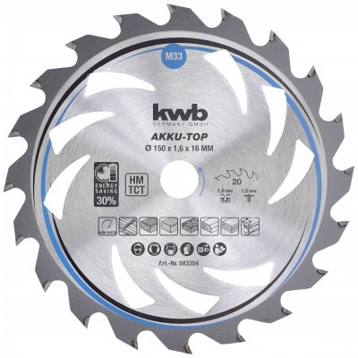 KWB Lame de scie accu-top f. de la scie circulaire &agrave; main 150 x 16, 20 dents, mince section - 