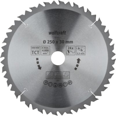 WOLFCRAFT Lame de Scie Circulaire CT 24 Dents, &Oslash; 250 x 30 x 3,2 -  6740000