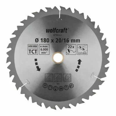 WOLFCRAFT Lame de scie circulaire en carbure - 180 x 20 mm - 22 dents