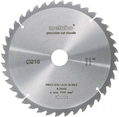 METABO Lame de scie circulaire HW/CT 216x30, 40 W 5&deg;  - 628065000