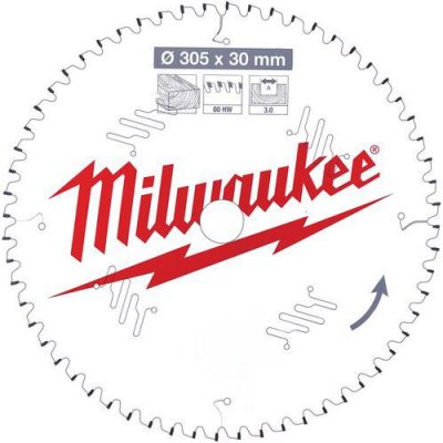 MILWAUKEE Lame Onglet Bois 305x30x3x60 Altaillants Neg