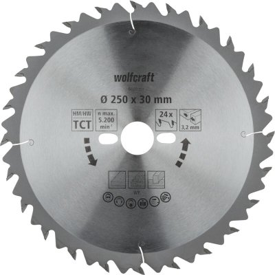 WOLFCRAFT Lame scie CT - s&eacute;rie Table - 24 dents altern&eacute;es - 250x30x3.2mm