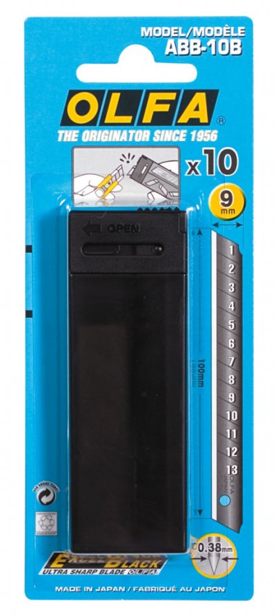 OLFA Lames  ABB noires pour Cutter A-5 - largeur 9 mm - &eacute;tui de 10