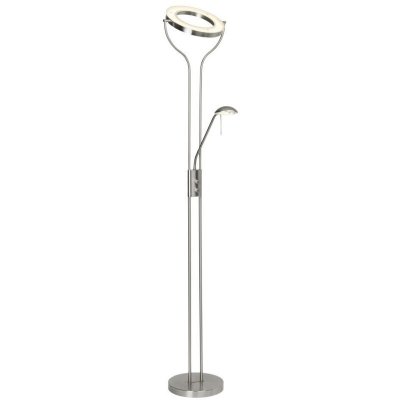 BRILLIANT Lampadaire avec liseuse LED en m&eacute;tal chrom&eacute; et verre hauteur 195cm Demian-