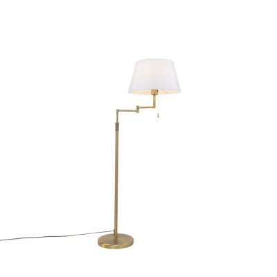 QAZQA Lampadaire bronze avec abat-jour blanc et bras r&eacute;glable - Ladas Deluxe