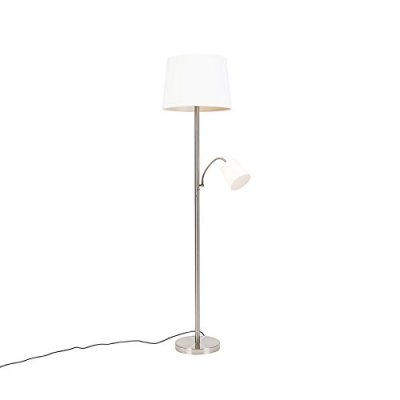 QAZQA Lampadaire classique en acier avec abat-jour blanc et lampe de lecture - Retro
