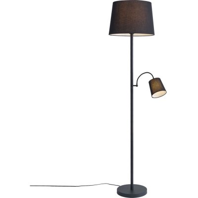 QAZQA Lampadaire classique noir avec abat-jour noir et lumi&egrave;re de lecture - Retro