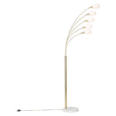 QAZQA Lampadaire design en laiton avec verre opale 5 lumi&egrave;res - Sixties Marmo
