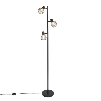 QAZQA Lampadaire design noir 3 lumi&egrave;res orientable - Mesh