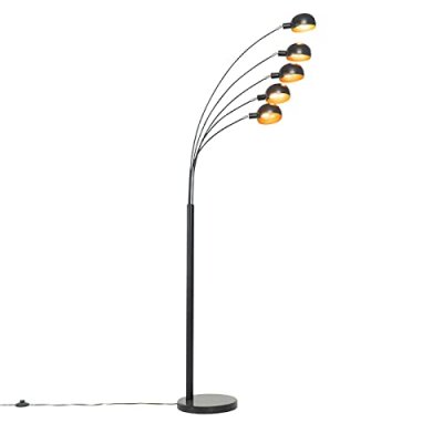 QAZQA Lampadaire design noir avec 5 lumi&egrave;res dor&eacute;es - Sixties Marmo