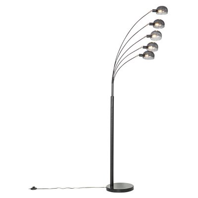 QAZQA Lampadaire design noir avec verre fum&eacute; 5 lumi&egrave;res - Sixties Marmo