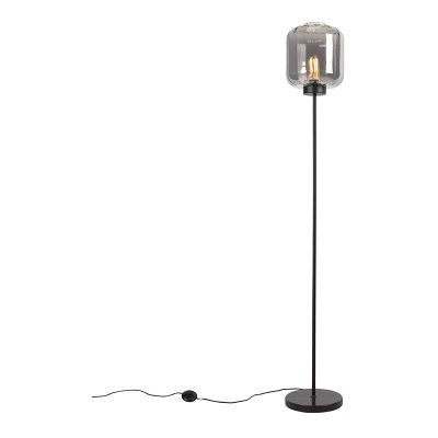 QAZQA Lampadaire design noir avec verre fum&eacute; - qara