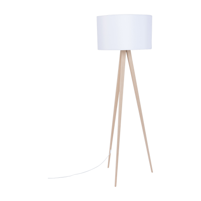 ZUIVER Lampadaire en m&eacute;tal blanc et bois 151cm Tripod - 
