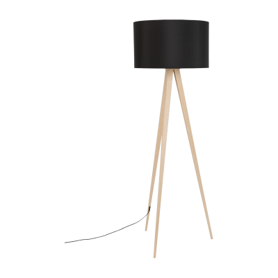 ZUIVER Lampadaire en m&eacute;tal noir et bois 151cm Tripod - 