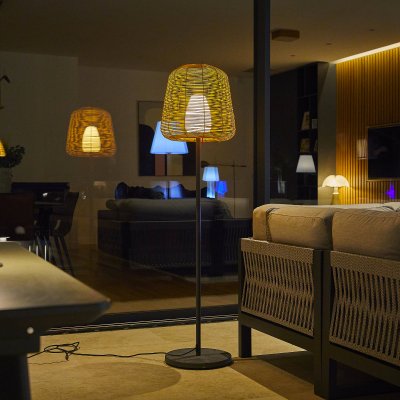 LUMISKY Lampadaire ext filaire TALL BOHEME Bois fonc&eacute; Polyrotin H150CM