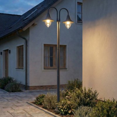 LINDBY Lampadaire ext&eacute;rieur 'Madea' en aluminium - gris graphite, transparent