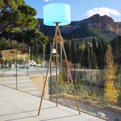 LUMISKY Lampadaire ext&eacute;rieur sans fil Poly&eacute;thyl&egrave;ne Bois clair H155CM